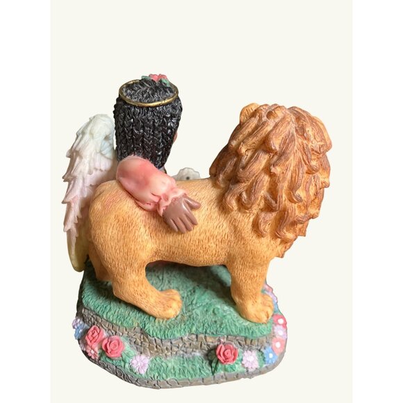 Angel with Lamb and Lion Religious Figurine with Wood Base - Picture 6 of 9